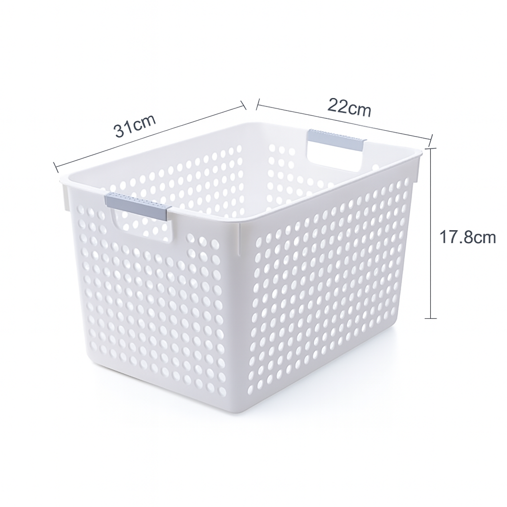 24x Premium Plastic Storage Basket Bulk w/ Grip Handles 31*22*17.8cm V563-PS3122-1BOX