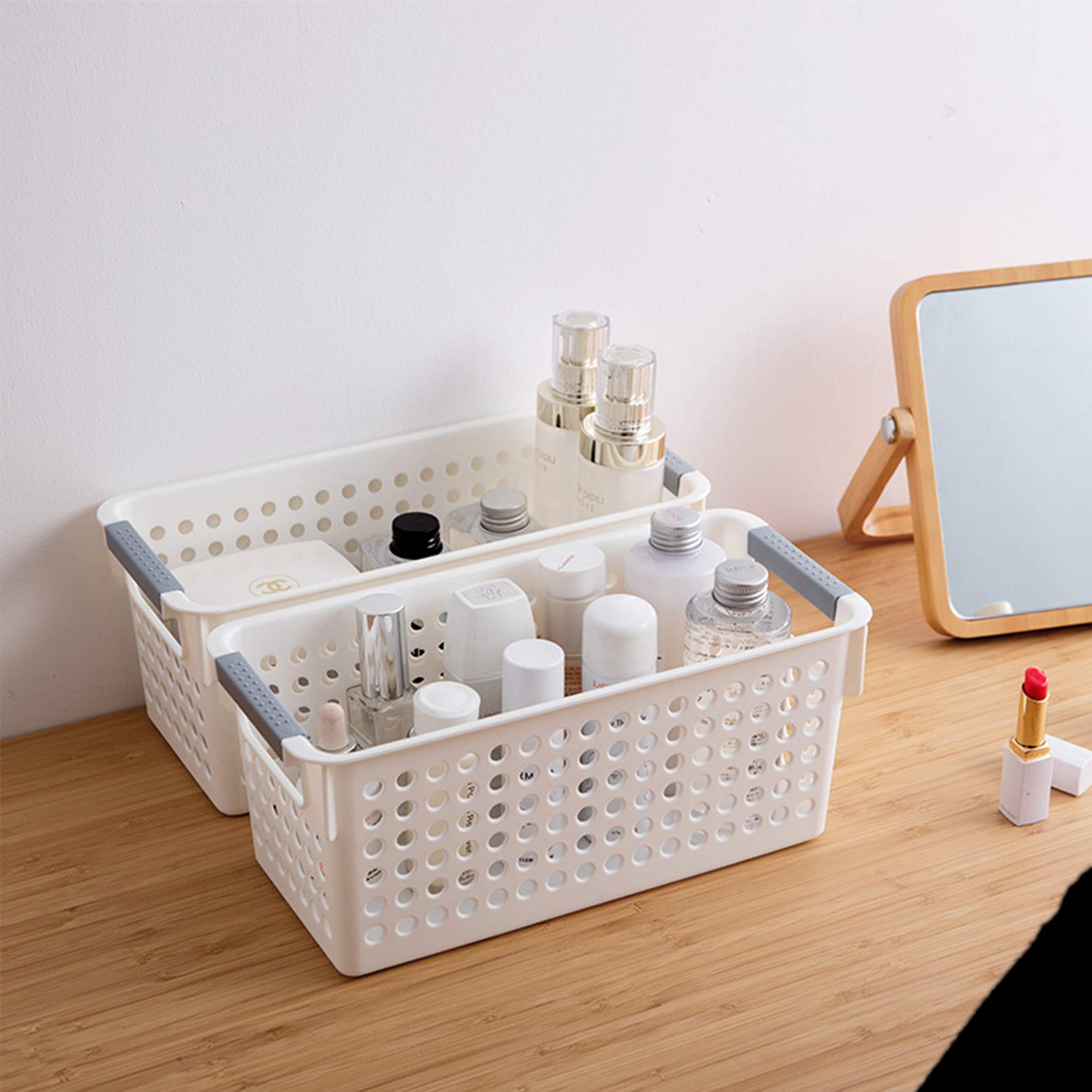 16x Premium Plastic Storage Baskets Bulk w/ Grip Handles 39.5*20.5*19.5cm V563-PS3920-1BOX