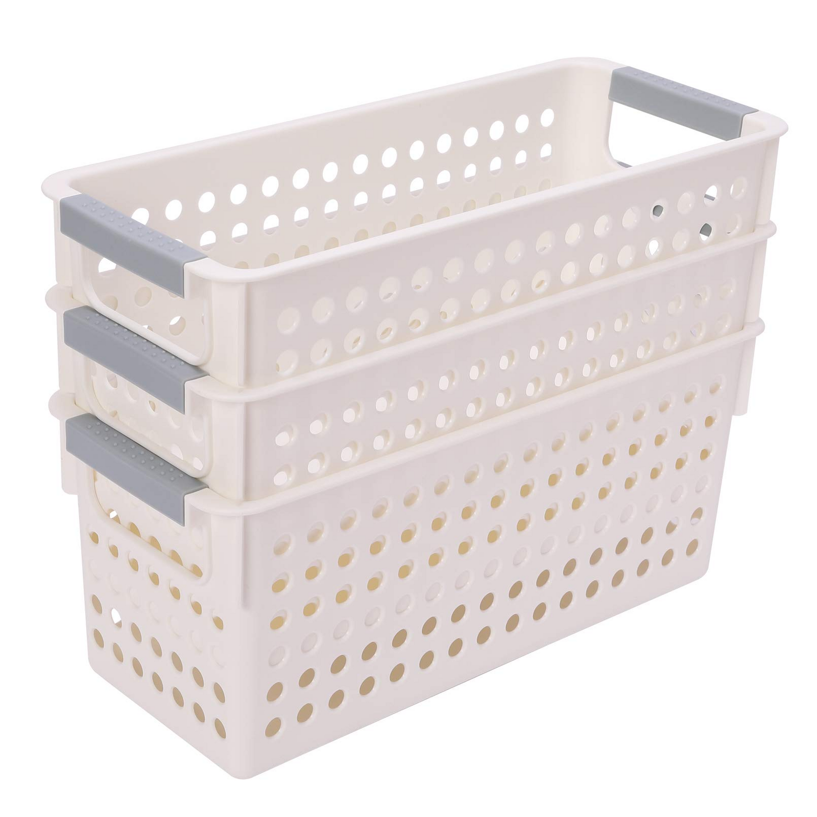 16x Premium Plastic Storage Baskets Bulk w/ Grip Handles 39.5*20.5*19.5cm V563-PS3920-1BOX