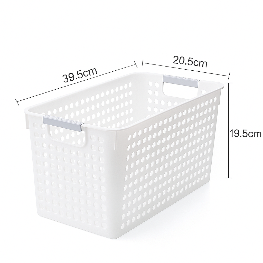 16x Premium Plastic Storage Baskets Bulk w/ Grip Handles 39.5*20.5*19.5cm V563-PS3920-1BOX