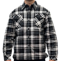 Mens QUILTED FLANNELETTE SHIRT 100% COTTON Flannel Jacket Padded Long Sleeve - Black/Charcoal/White (Quilted) V563-QFS-BLK_CHAR_WHT_QLTD-S