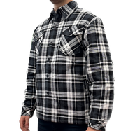 Mens QUILTED FLANNELETTE SHIRT 100% COTTON Flannel Jacket Padded Long Sleeve - Black/Charcoal/White (Quilted) V563-QFS-BLK_CHAR_WHT_QLTD-S