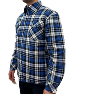 Mens QUILTED FLANNELETTE SHIRT 100% COTTON Flannel Jacket Padded Long Sleeve - Black/Navy/White (Quilted) - S V563-QFS-BLK_NVY_WHT_QLTD-S