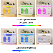 Buffet Sideboard Cabinet With RGB LED Light and Charging Station Console Coffee Bar White V563-QH-9217-25