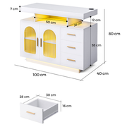 Buffet Sideboard Cabinet With RGB LED Light and Charging Station Console Coffee Bar White V563-QH-9217-25