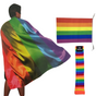 3x Set Rainbow Leg Warmers + Deluxe Cape + Bunting Flag Lesbian Gay Costume V563-RAINBOWCAPEFLAGLWARMR_SET