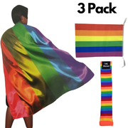 3x Set Rainbow Leg Warmers + Deluxe Cape + Bunting Flag Lesbian Gay Costume V563-RAINBOWCAPEFLAGLWARMR_SET