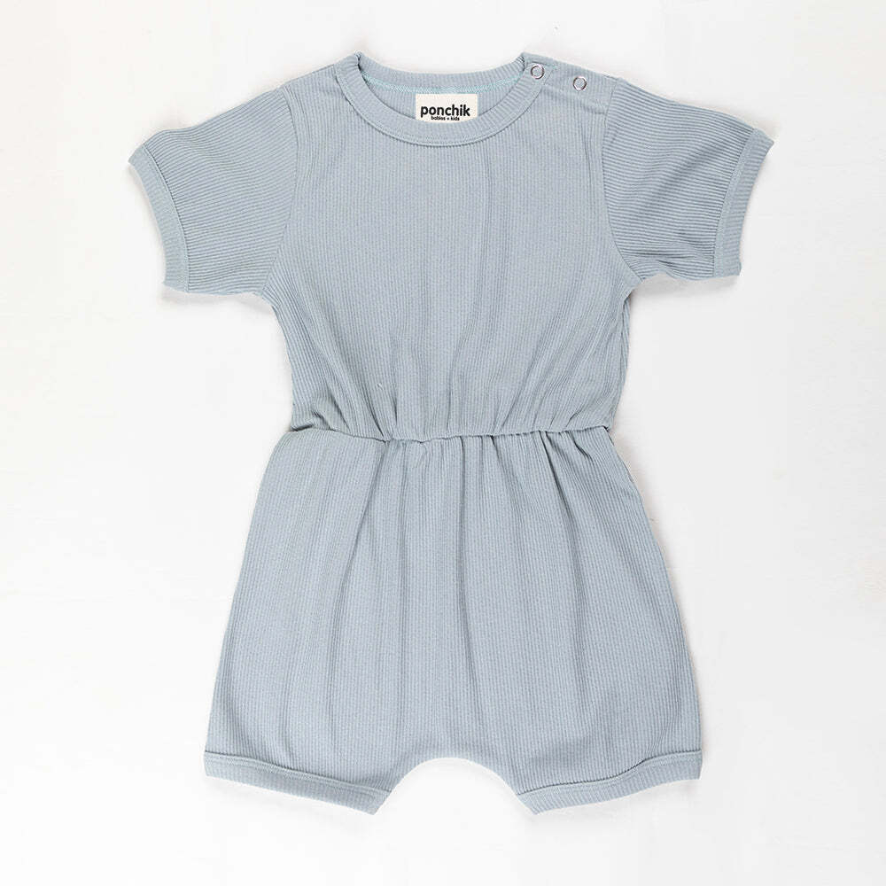 Ponchik Babies + Kids - Ribbed Cotton Romper - Capri Blue - 0-3 months V563-RIBROMPER-CAPBLUE-0_3