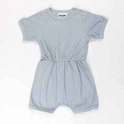 Ponchik Babies + Kids - Ribbed Cotton Romper - Capri Blue - 0-3 months V563-RIBROMPER-CAPBLUE-0_3