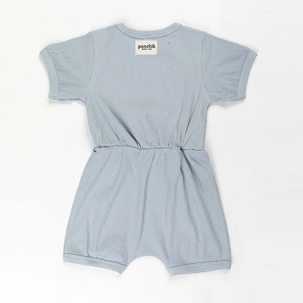 Ponchik Babies + Kids - Ribbed Cotton Romper - Capri Blue - 3-6 months V563-RIBROMPER-CAPBLUE-3_6