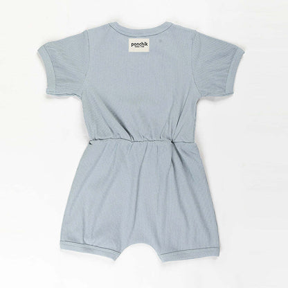 Ponchik Babies + Kids - Ribbed Cotton Romper - Capri Blue - 3-6 months V563-RIBROMPER-CAPBLUE-3_6