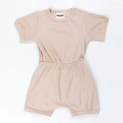 Ponchik Babies + Kids - Ribbed Cotton Romper - Sugar Cookie - 3-6 months V563-RIBROMPER-SCOOKIE-3_6