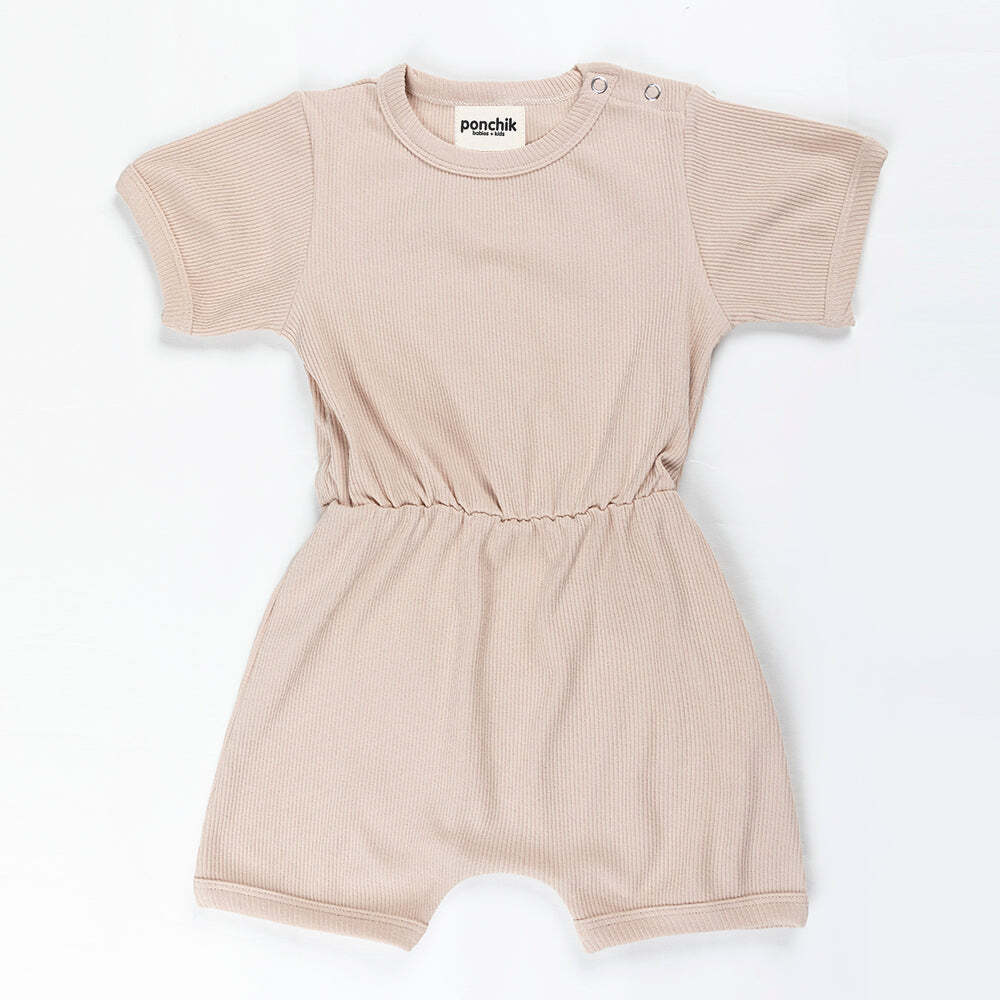 Ponchik Babies + Kids - Ribbed Cotton Romper - Sugar Cookie - 3-6 months V563-RIBROMPER-SCOOKIE-3_6