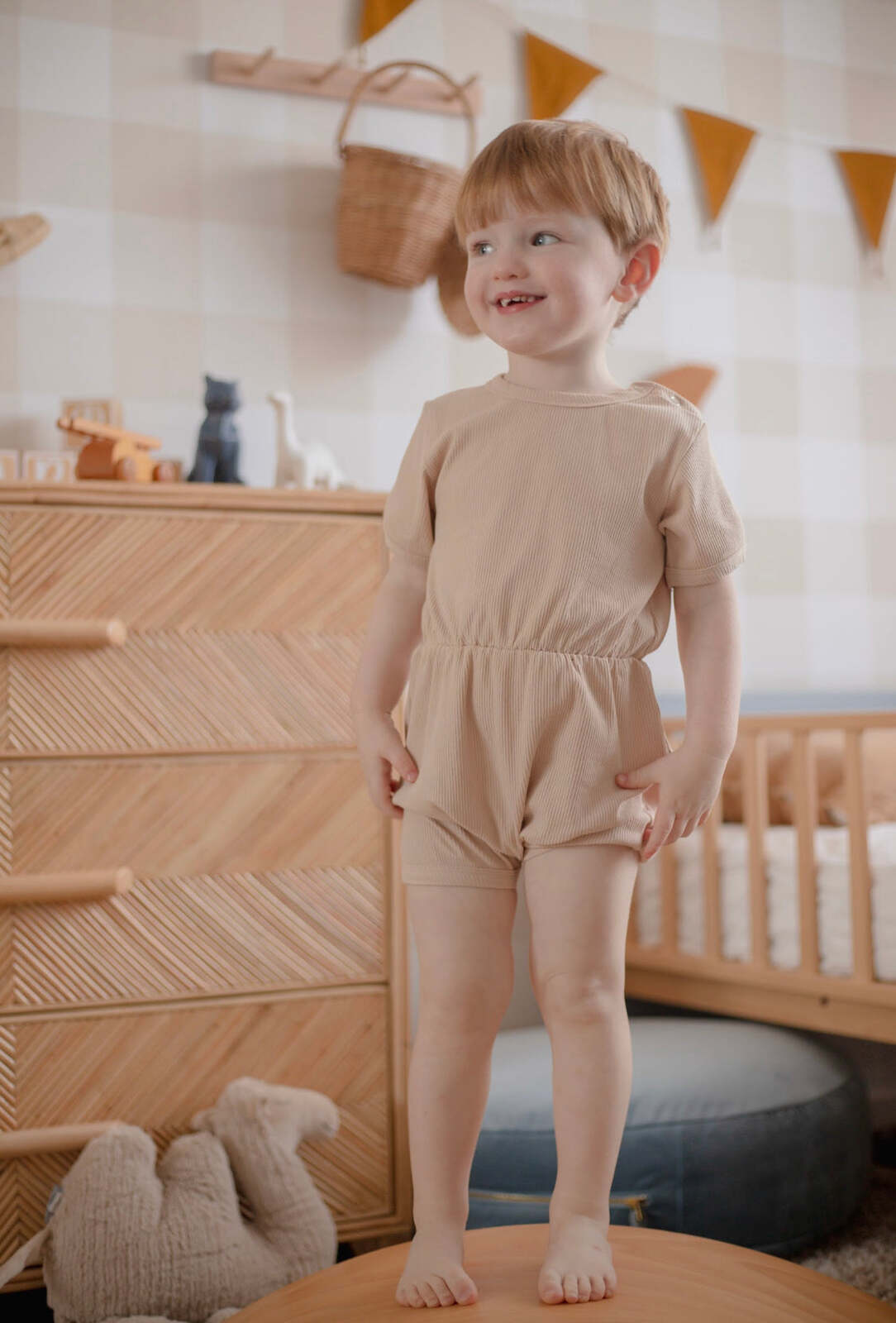 Ponchik Babies + Kids - Ribbed Cotton Romper - Sugar Cookie - 3-6 months V563-RIBROMPER-SCOOKIE-3_6