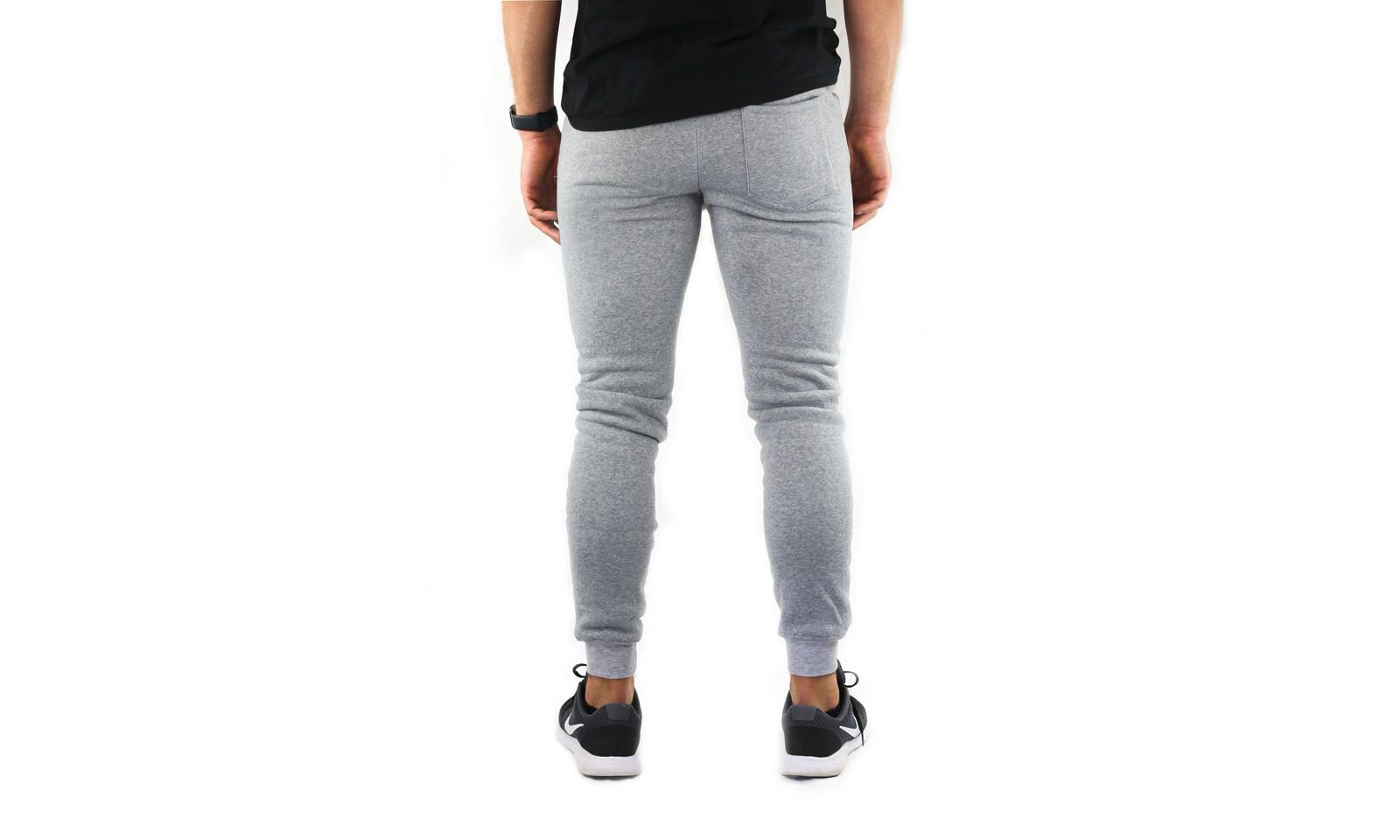 Mens Skinny Track Pants Joggers Trousers Gym Casual Sweat Cuffed Slim Trackies Fleece - Heather Grey - S