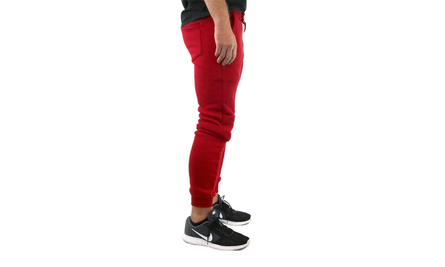 Mens Skinny Track Pants Joggers Trousers Gym Casual Sweat Cuffed Slim Trackies Fleece - Red - L V563-RIFLESSI-RED-L