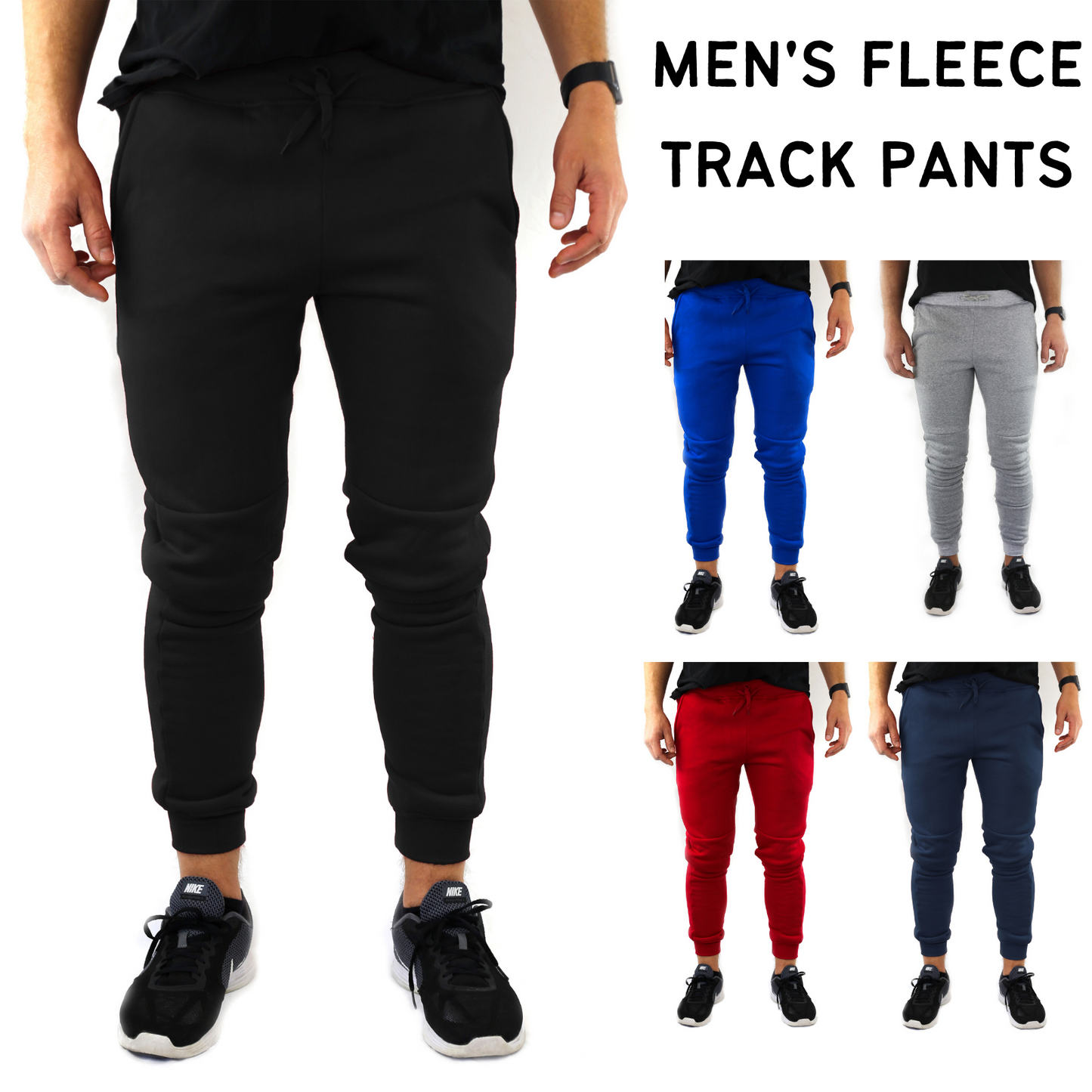 Mens Skinny Track Pants Joggers Trousers Gym Casual Sweat Cuffed Slim Trackies Fleece - Red - M V563-RIFLESSI-RED-M