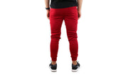 Mens Skinny Track Pants Joggers Trousers Gym Casual Sweat Cuffed Slim Trackies Fleece - Red - XL