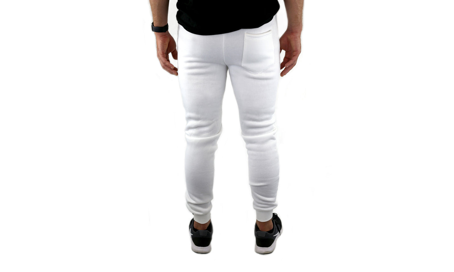 Mens Skinny Track Pants Joggers Trousers Gym Casual Sweat Cuffed Slim Trackies Fleece - White - 3XL V563-RIFLESSI-WHITE-3XL
