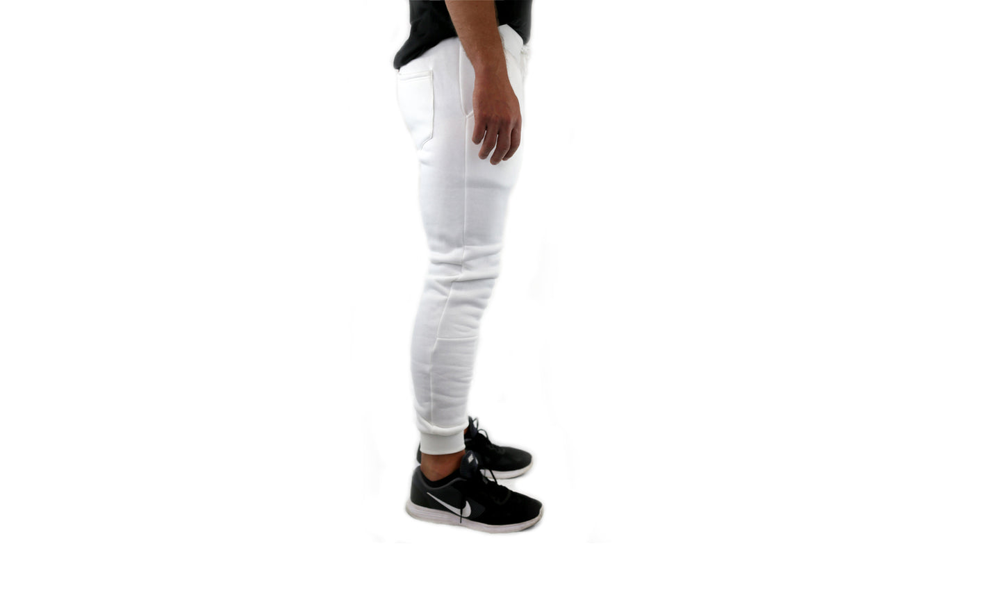 Mens Skinny Track Pants Joggers Trousers Gym Casual Sweat Cuffed Slim Trackies Fleece - White - 3XL V563-RIFLESSI-WHITE-3XL