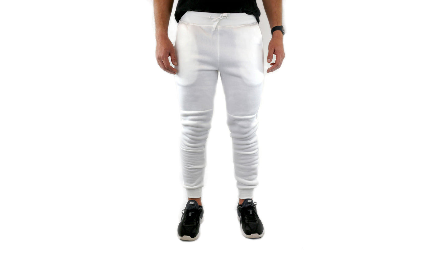 Mens Skinny Track Pants Joggers Trousers Gym Casual Sweat Cuffed Slim Trackies Fleece - White - 3XL V563-RIFLESSI-WHITE-3XL