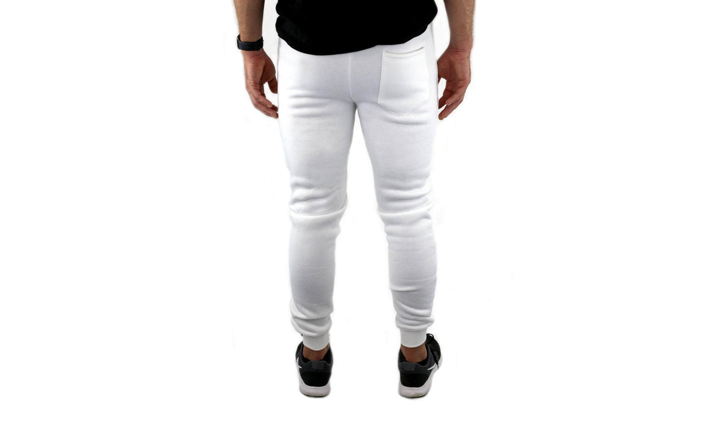 Mens Skinny Track Pants Joggers Trousers Gym Casual Sweat Cuffed Slim Trackies Fleece - White - M V563-RIFLESSI-WHITE-M