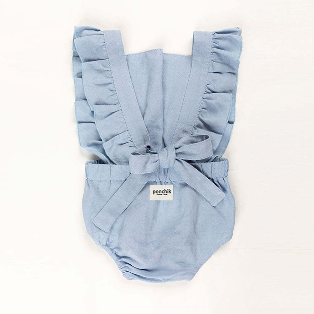 Ponchik Babies + Kids Ruffle Back Romper - Capri Blue - 3 years V563-RUFROMPER-CAPRIBLUE-3YO