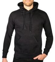 Mens Hoodie 100% Cotton Fleece Pullover Sweatshirt Warm Jumper - Black - 2XL