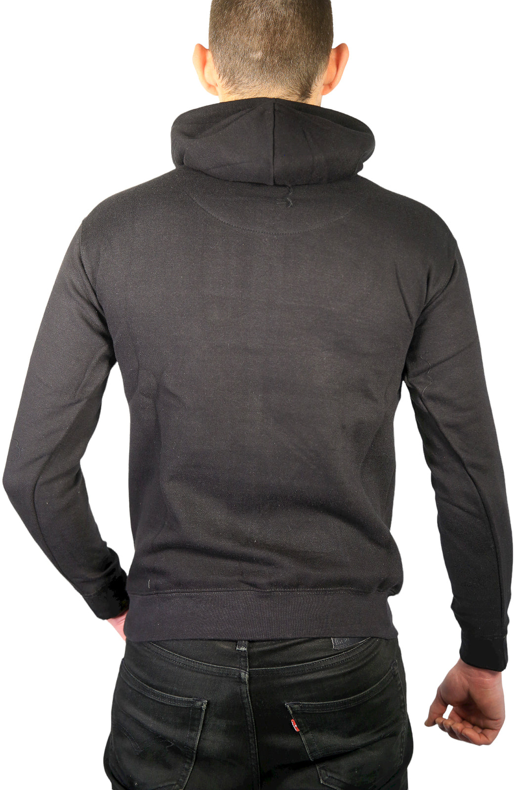 Mens Hoodie 100% Cotton Fleece Pullover Sweatshirt Warm Jumper - Black - 2XL