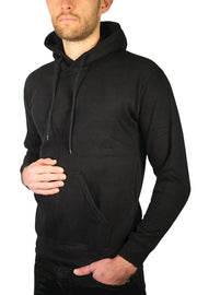 Mens Hoodie 100% Cotton Fleece Pullover Sweatshirt Warm Jumper - Black - 2XL