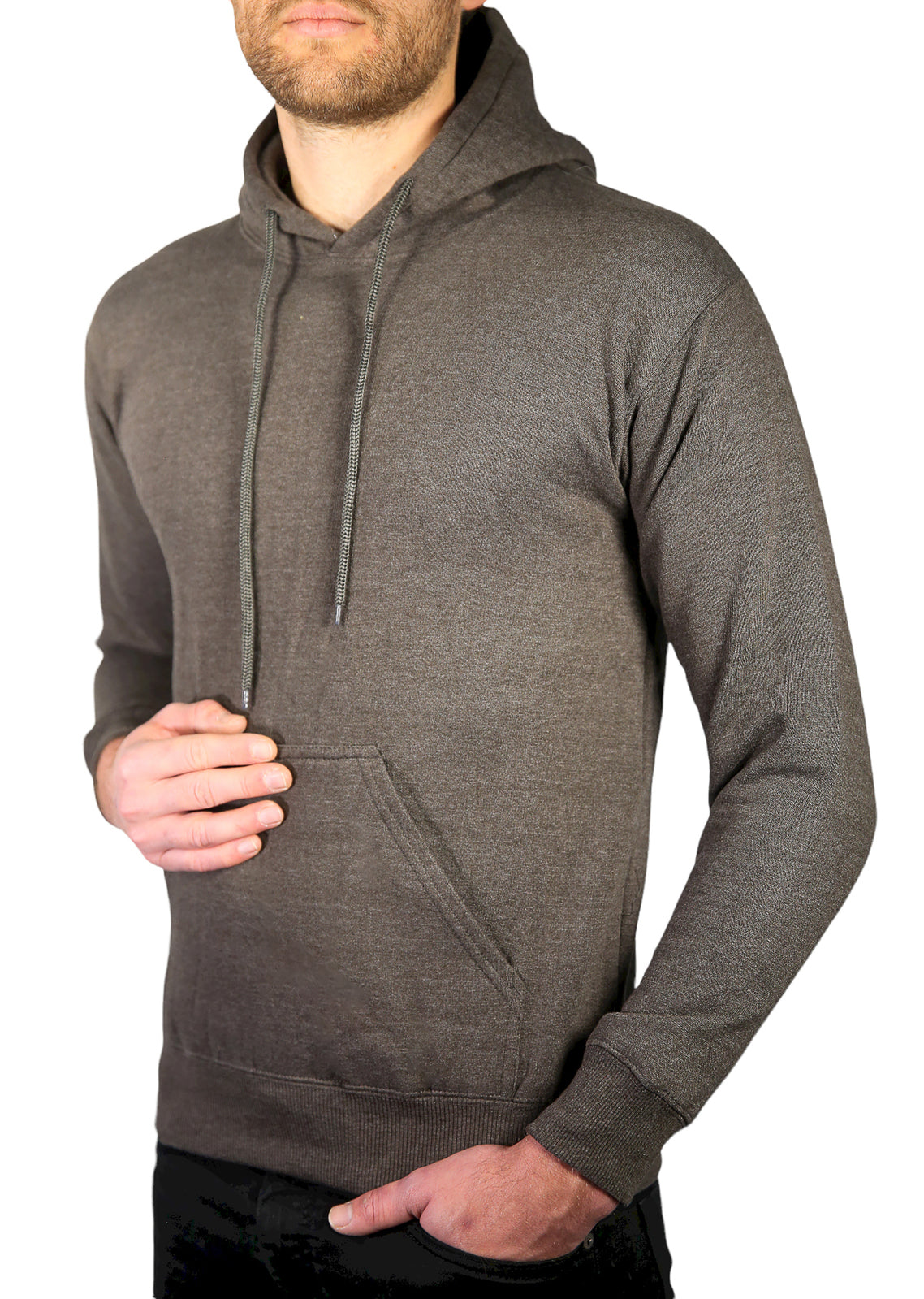 Mens Hoodie 100% Cotton Fleece Pullover Sweatshirt Warm Jumper - Charcoal Grey - L V563-SANNFIELD-CHAR-L