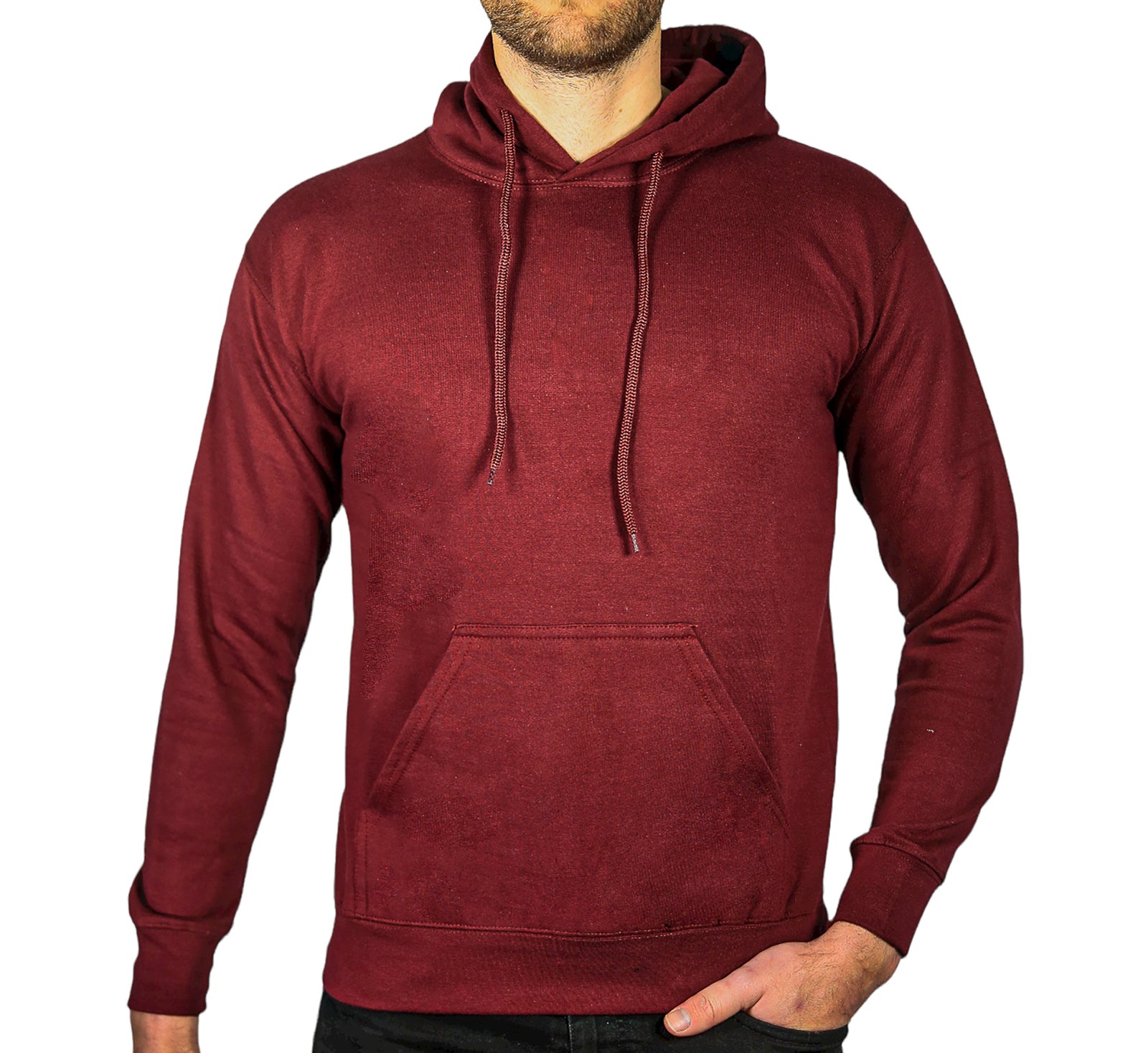 Mens Hoodie 100% Cotton Fleece Pullover Sweatshirt Warm Jumper - Maroon/Burgundy - L V563-SANNFIELD-MAROON-L