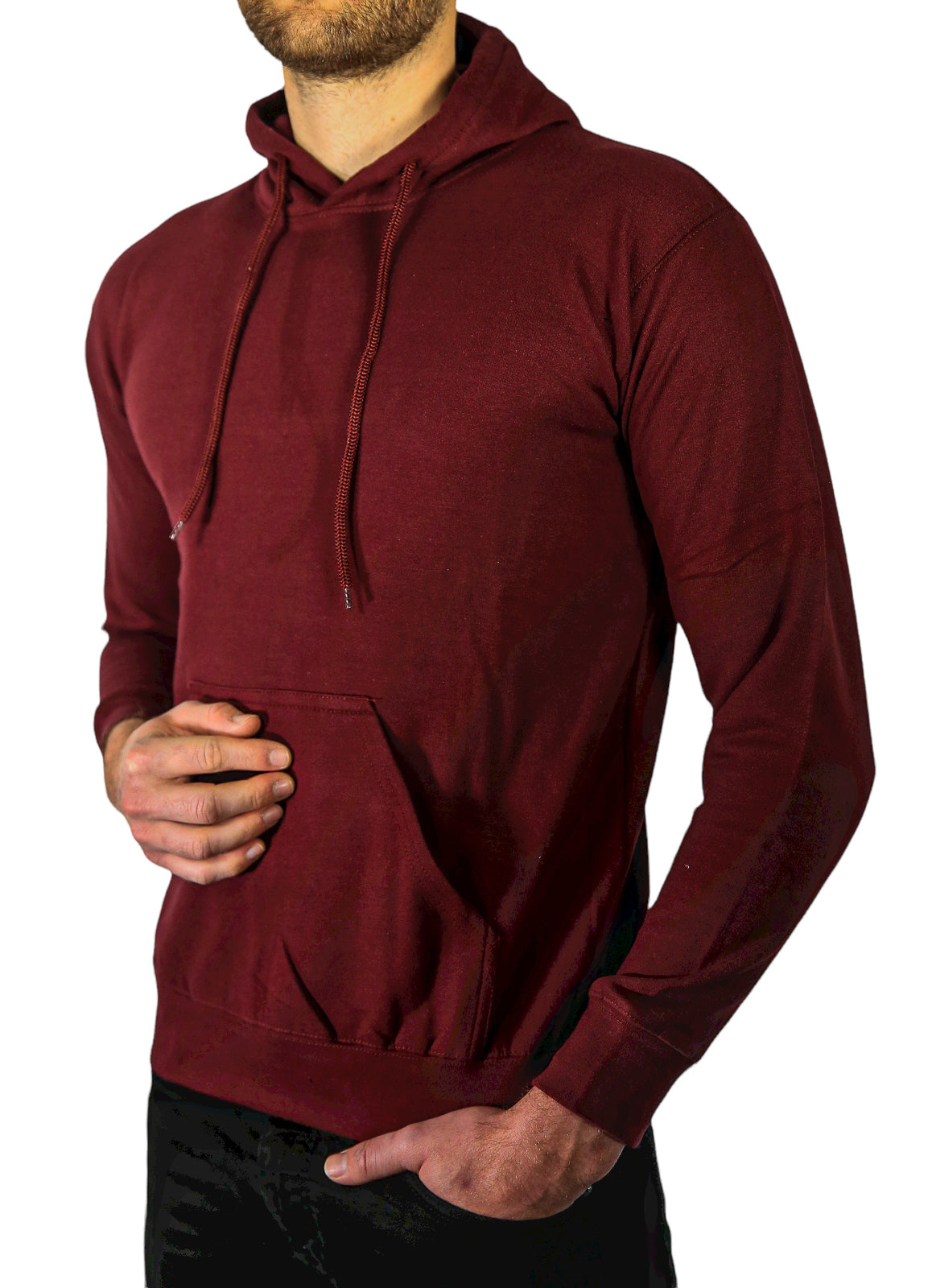 Mens Hoodie 100% Cotton Fleece Pullover Sweatshirt Warm Jumper - Maroon/Burgundy - M V563-SANNFIELD-MAROON-M