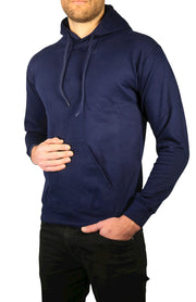 Mens Hoodie 100% Cotton Fleece Pullover Sweatshirt Warm Jumper - Navy - L V563-SANNFIELD-NVY-L