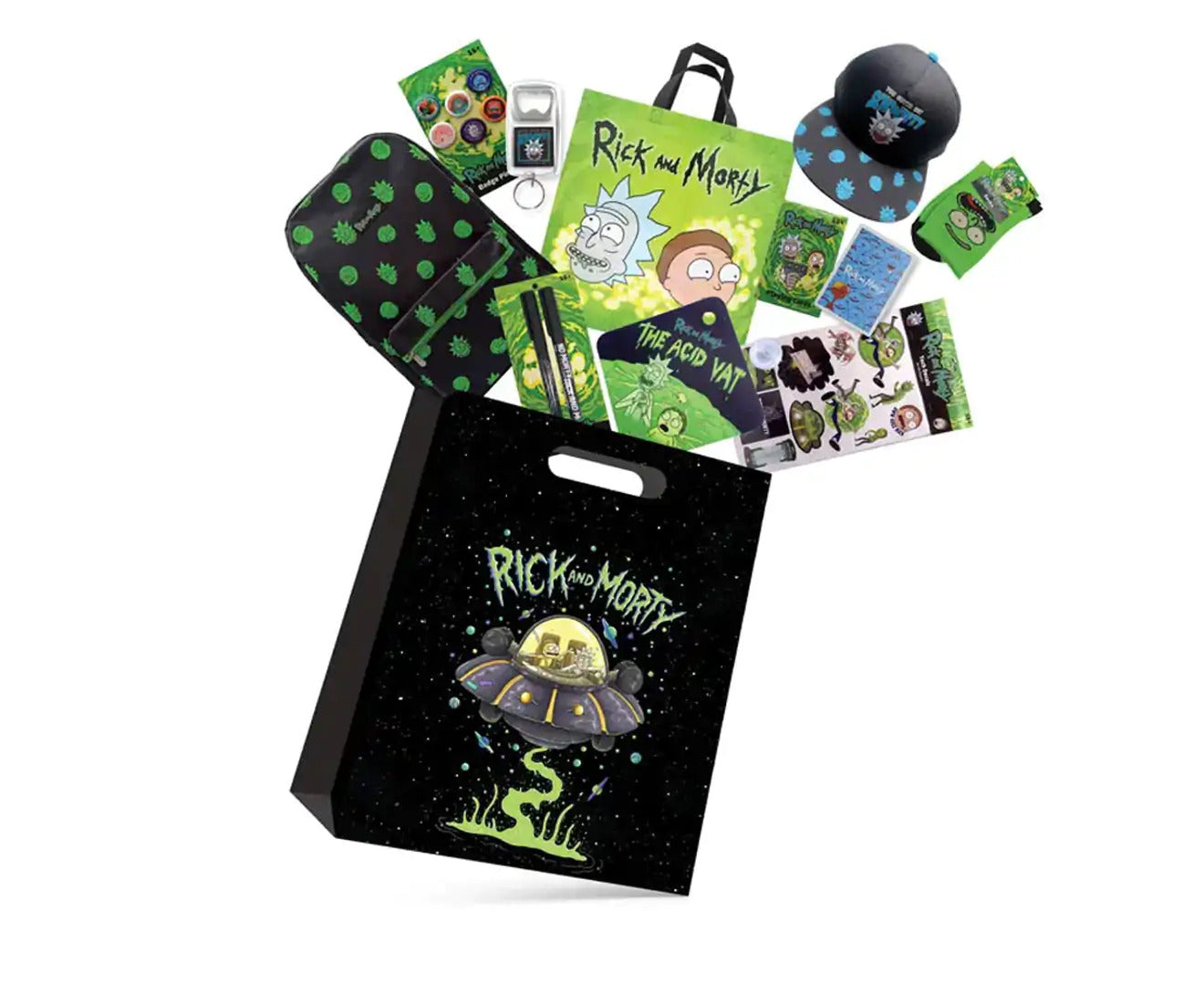 Rick & Morty Showbag 22 w/ Backpack/Keyring/Socks/Hat/Pens/Pin Set/Playing Cards V563-SBRAM22