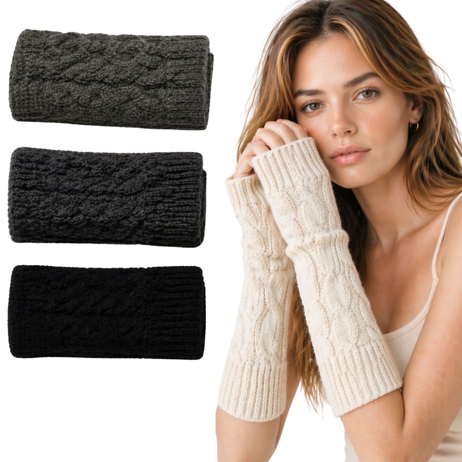Womens Fingerless Arm Warmers Knitted 20cm Short Gloves Winter - Random Colour V563-SHORTARMWARMERS-RANDOMCLR