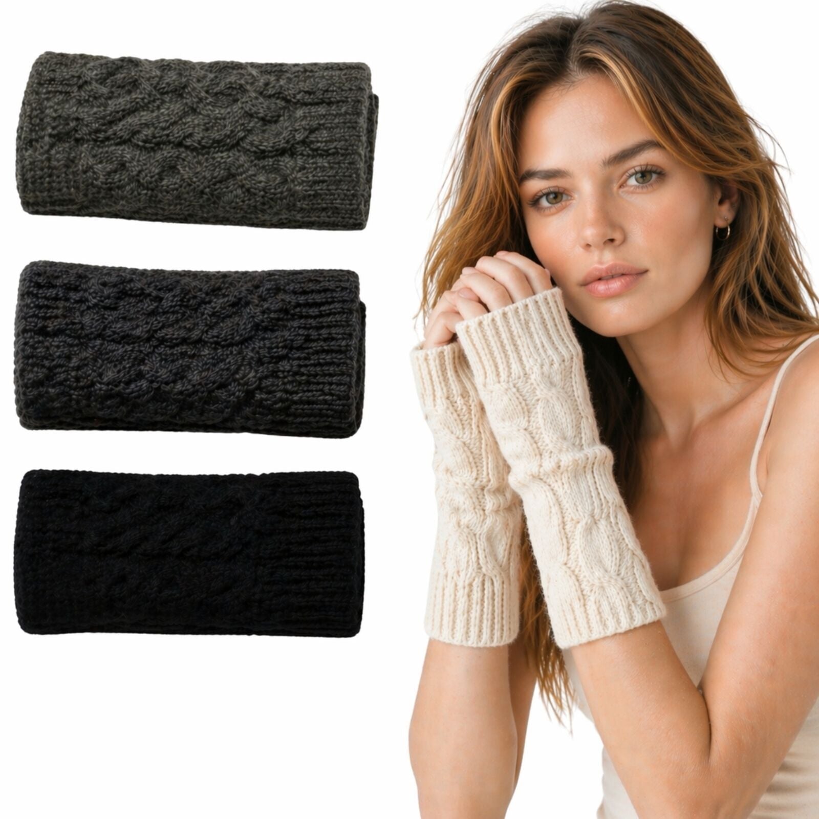 Womens Fingerless Arm Warmers Knitted 20cm Short Gloves Winter - Random Colour V563-SHORTARMWARMERS-RANDOMCLR
