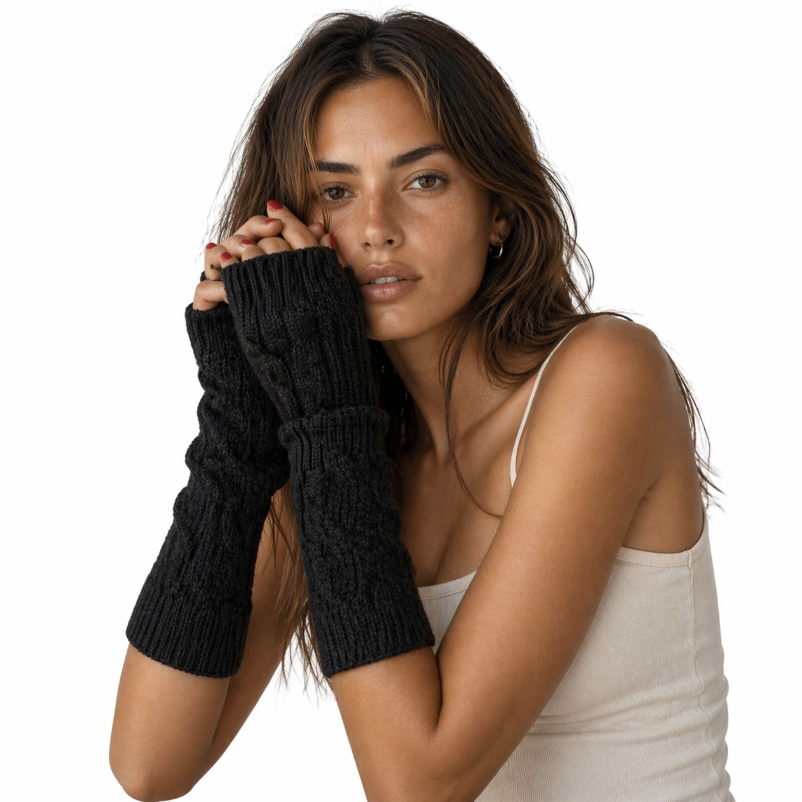 Womens Fingerless Arm Warmers Knitted 20cm Short Gloves Winter - Random Colour V563-SHORTARMWARMERS-RANDOMCLR