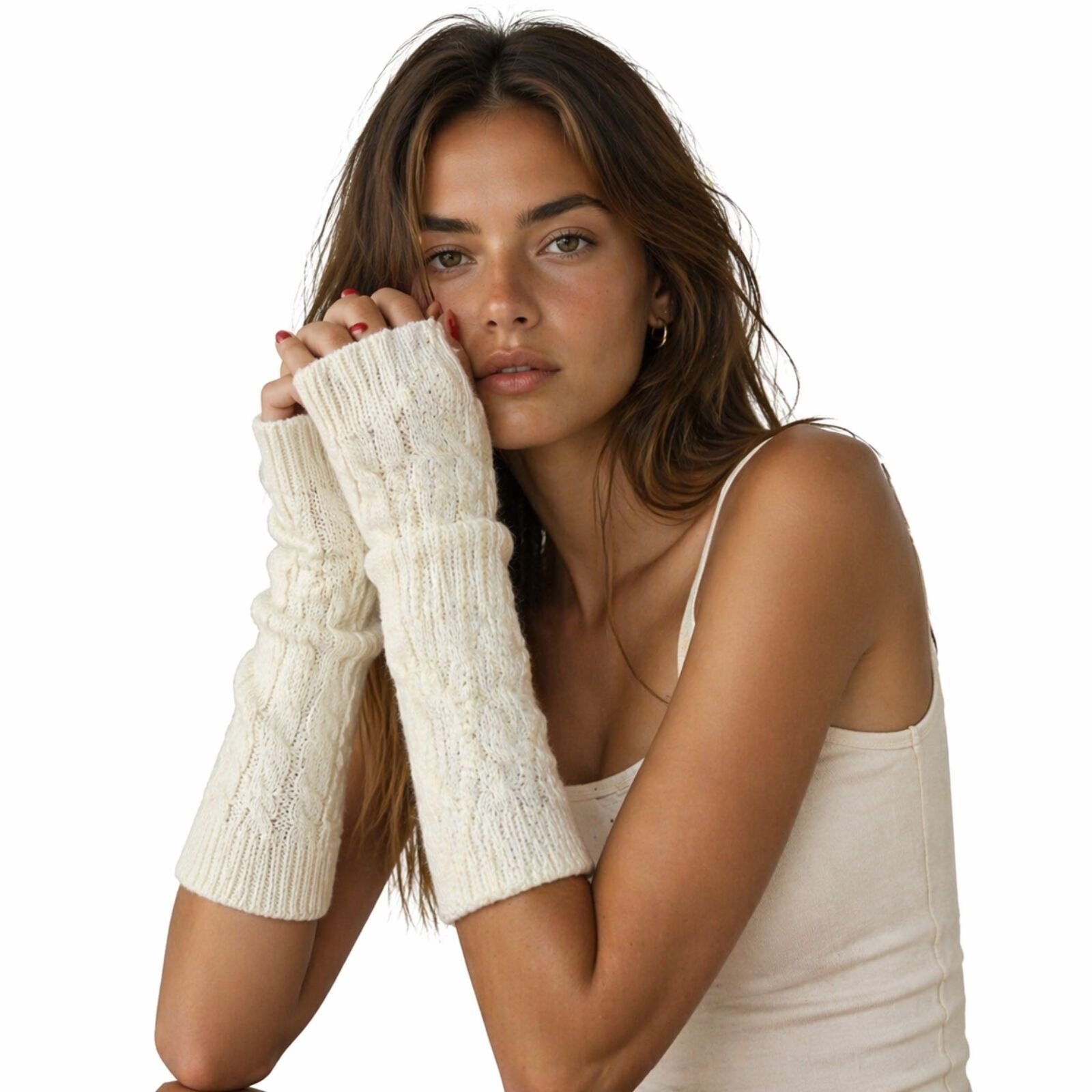 Womens Fingerless Arm Warmers Knitted 20cm Short Gloves Winter - Random Colour V563-SHORTARMWARMERS-RANDOMCLR