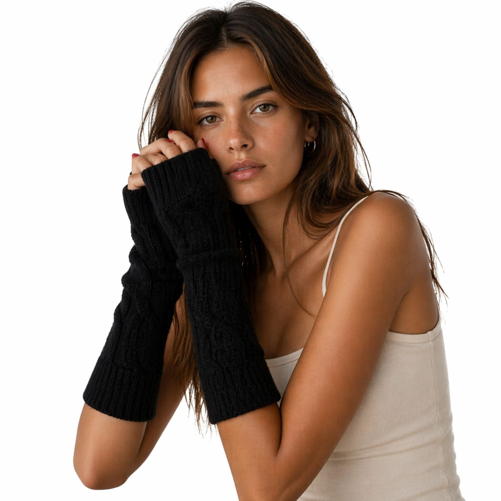 Womens Fingerless Arm Warmers Knitted 20cm Short Gloves Winter - Random Colour V563-SHORTARMWARMERS-RANDOMCLR