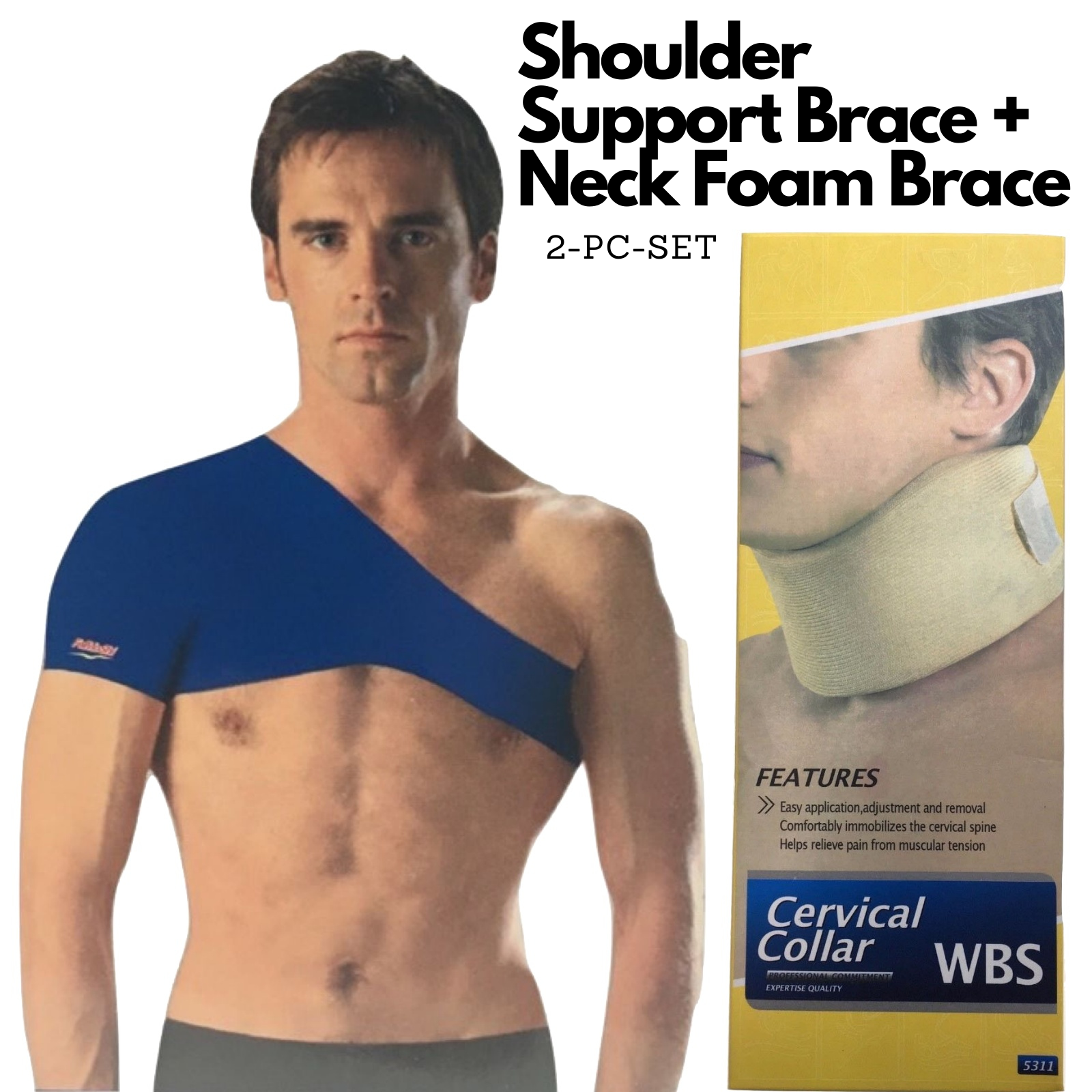 Shoulder Support Brace + Cervical Collar Neck Foam Brace Support Pain Relief V563-SHOULDERNECKBRACESET