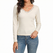 Womens Thermal Cotton Long Sleeve Spencer Tops Long Sleeve Underwear in Beige - 10-12 V563-SI-018-WHITE-10_12