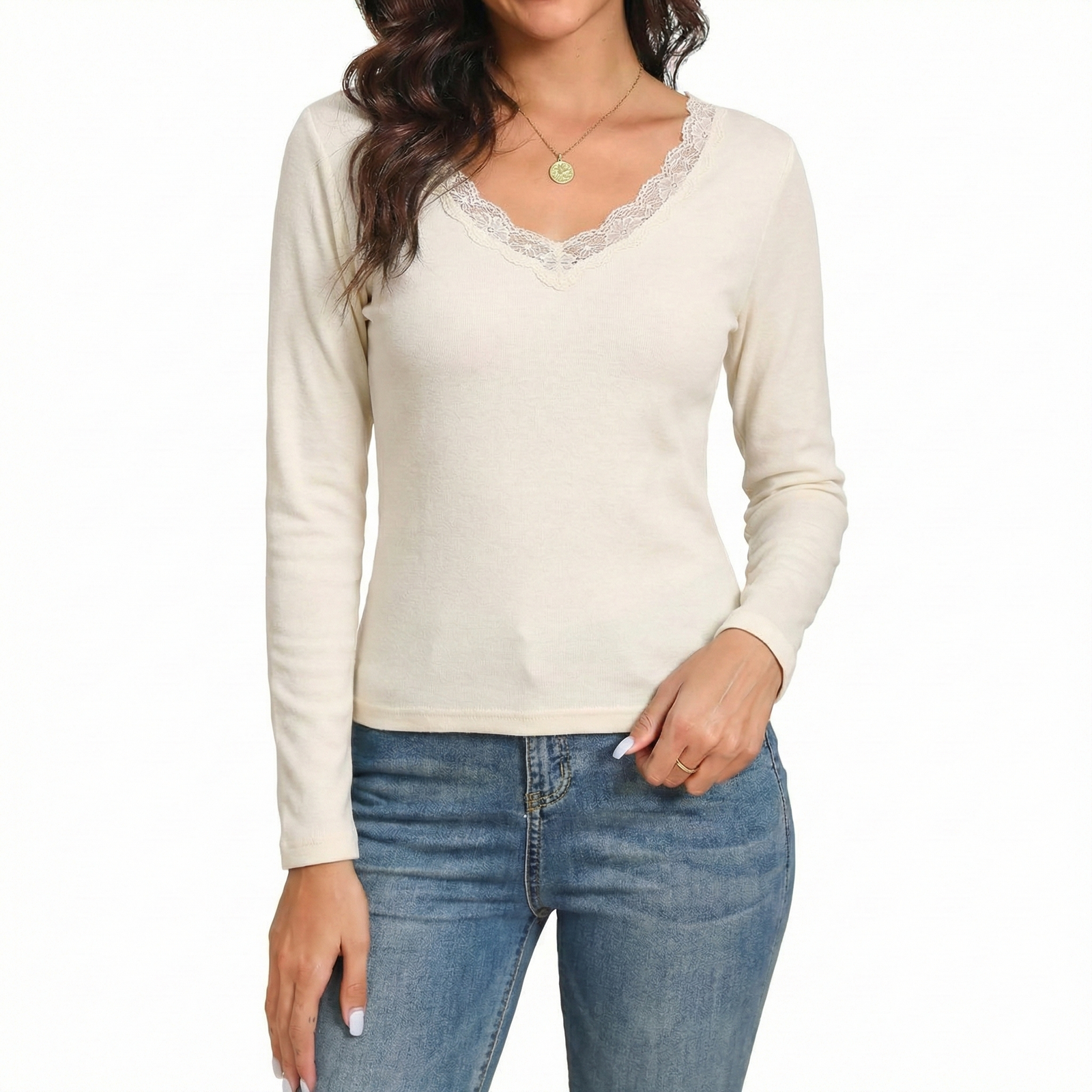 Womens Thermal Cotton Long Sleeve Spencer Tops Long Sleeve Underwear in Beige - 14-16 V563-SI-018-WHITE-14_16