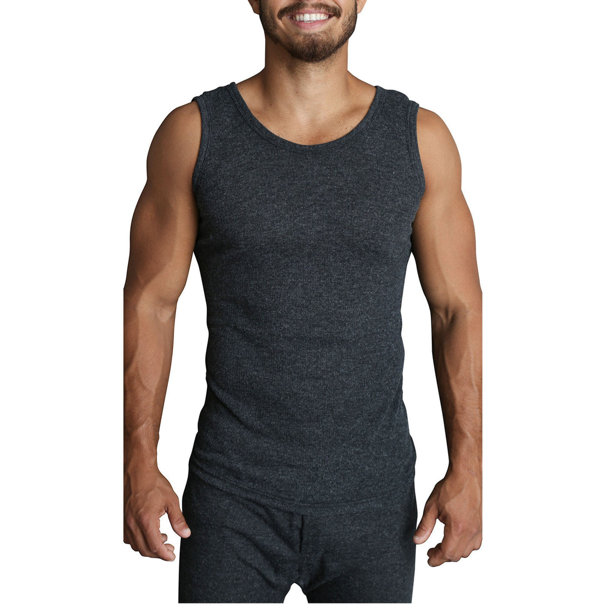 Mens THERMAL Merino Wool Blend Singlet Top Sleeveless Warm Underwear - Black - L V563-SI-046-BLK-L