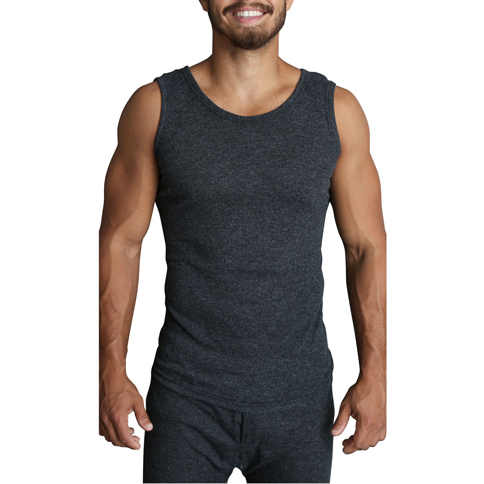 Mens THERMAL Merino Wool Blend Singlet Top Sleeveless Warm Underwear - Black - M V563-SI-046-BLK-M