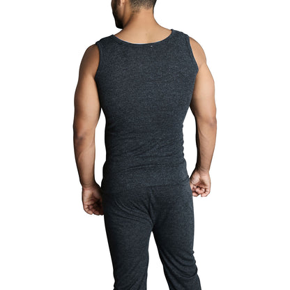 Mens THERMAL Merino Wool Blend Singlet Top Sleeveless Warm Underwear - Black - M V563-SI-046-BLK-M