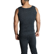 Mens THERMAL Merino Wool Blend Singlet Top Sleeveless Warm Underwear - Black - XL