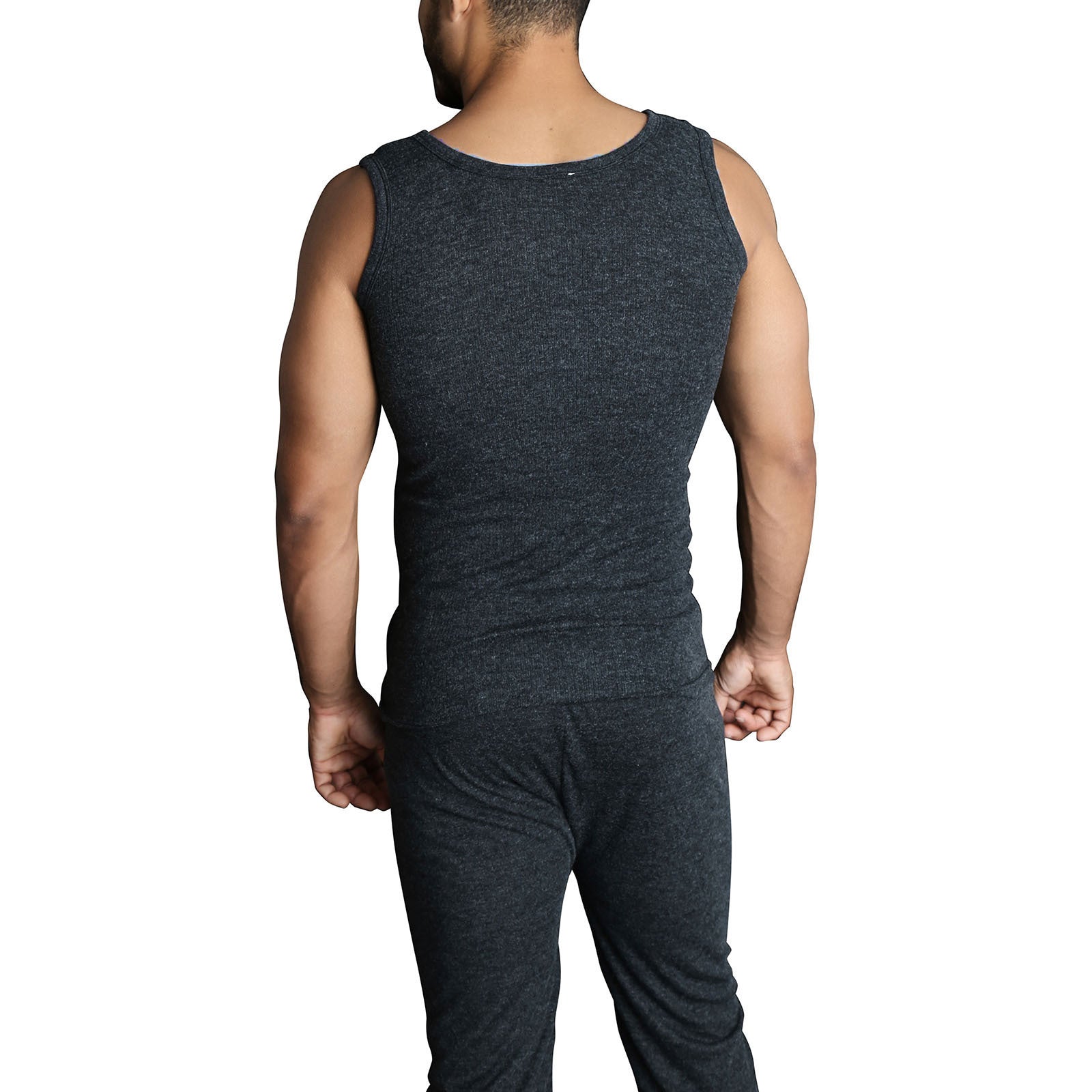 Mens THERMAL Merino Wool Blend Singlet Top Sleeveless Warm Underwear - Black - XXL