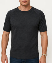 Mens Merino Wool Blend Thermal Top Short Sleeve Base Layer Warm - Black - XXL