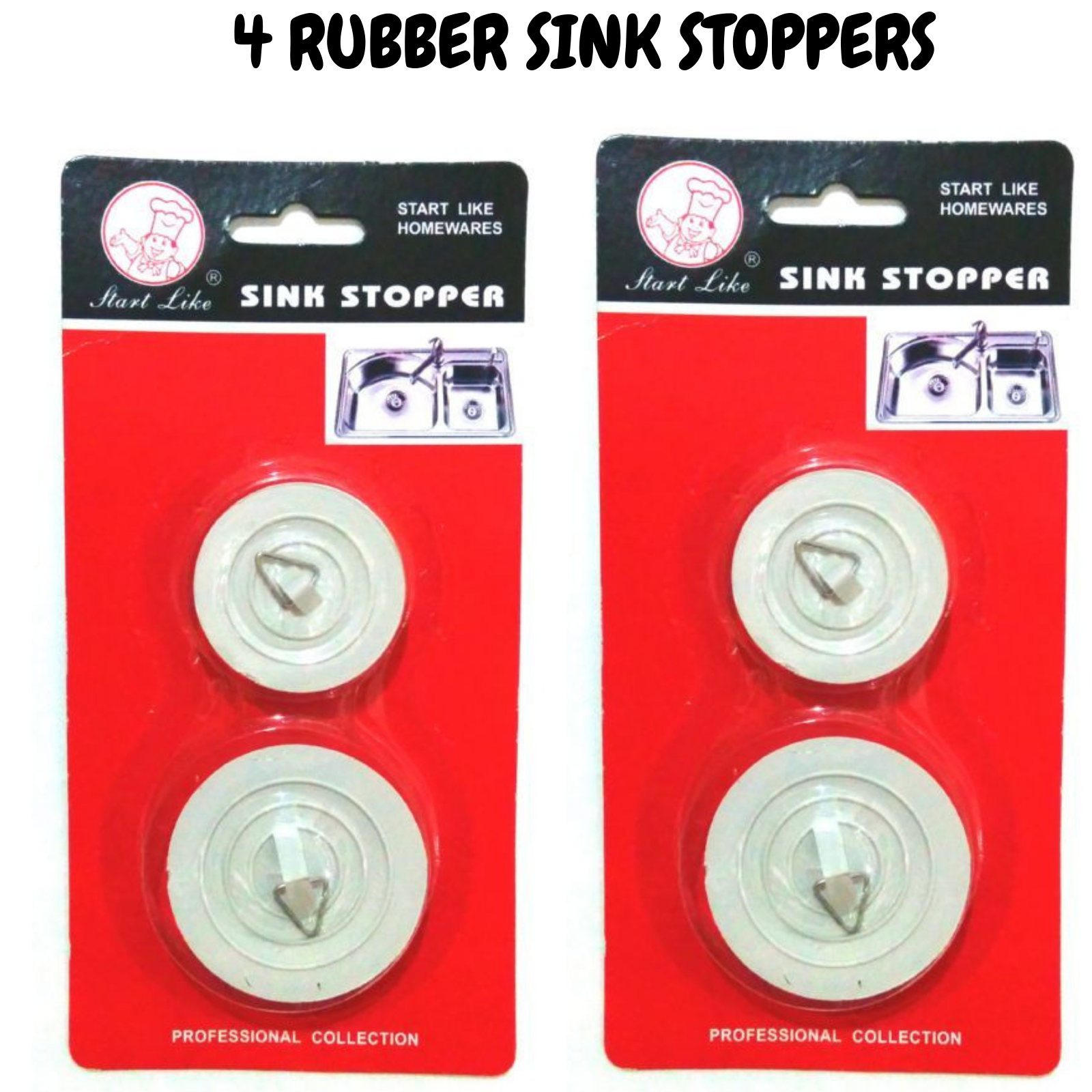 4x BATH AND SINK PLUGS Basin Bath Stopper Chrome Rubber 42mm 54mm V563-SINGPLUGS-2PACK